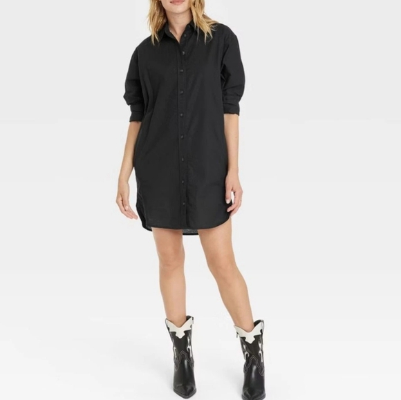 Universal Thread Women's Women's Button Down Casual Mini Shirt Dress Black SizeM - Picture 1 of 3